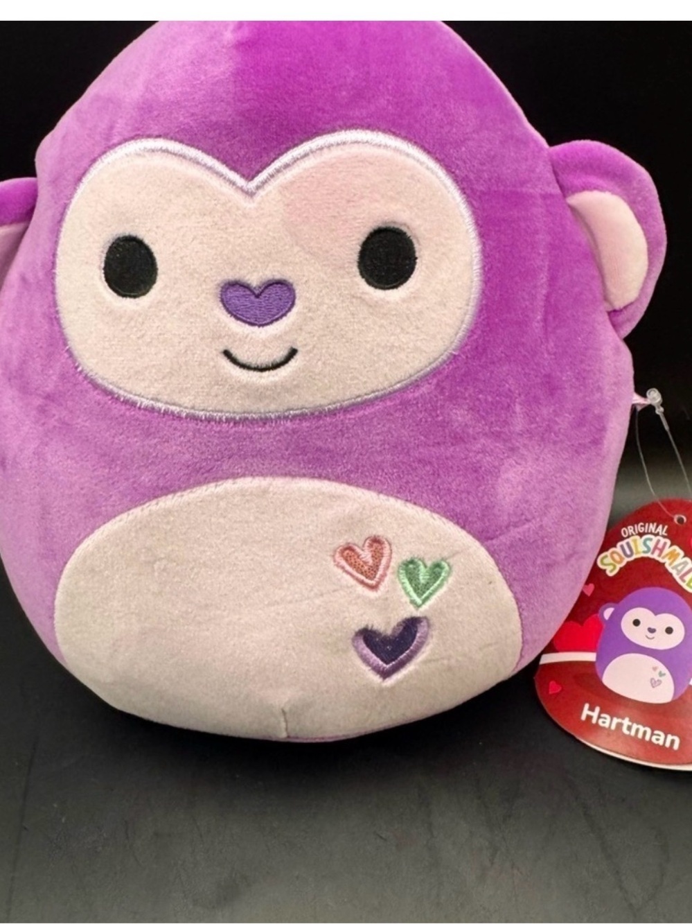 Squishmallows Valentine’s Hartman the Purple Monkey, 10" New With Tags 2024